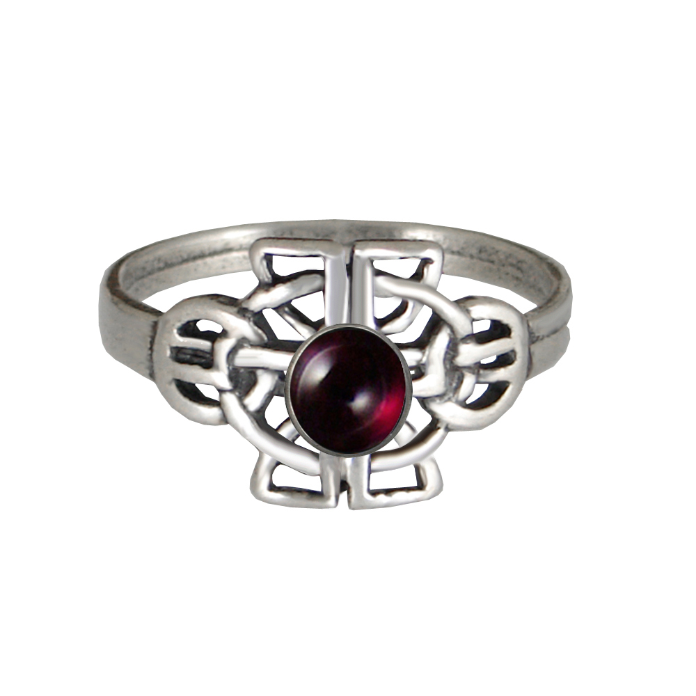 Sterling Silver Celtic Knotwork Ring With Garnet Size 9